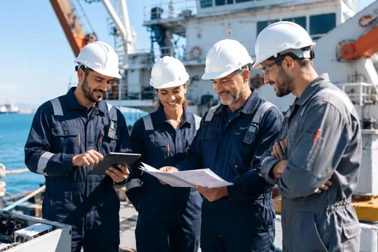 Representative image of a marine technical team coordinating work on deck.